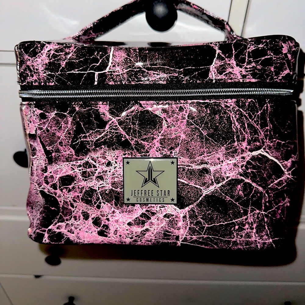 Jeffrey Star Cosmetics Travel Makeup Bag in Pink Marble